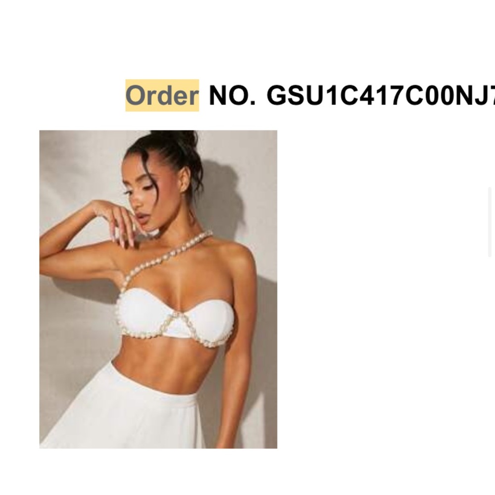 White Pearl-Trim Strapless Bikini Top